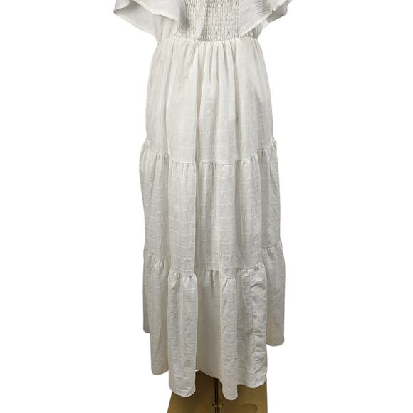 Easel NEW White Maxi Lined Dress 3 Tier Skirt BOHO Romantic Cottagecore Small - Picture 11 of 16